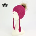 factory produce new hot sell kids scarf hat set real fur pompoms hat and scarf