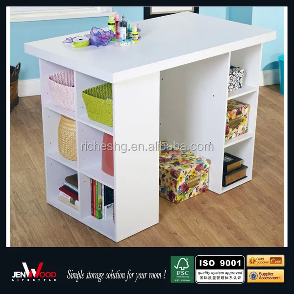 White Finish Mdf Counter Height With Side Storage Unit Sewing Table ...