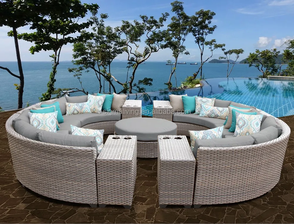 Hot sale weatherproof outdoor garden round wicker conversatin sofa set furniture