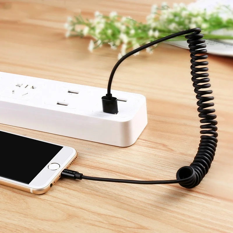 Retractable Spring Charging Data Sync for IPhone Flexible Elastic Stretch USB Charger Cable - ANKUX.COM