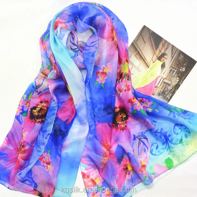 brightly colored silk neck scarf paj habotai royalblue lady