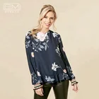 Long flare sleeve soft chiffon flower print blouse top women