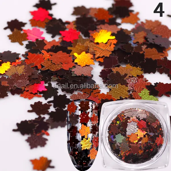 12 colors amazing maple leaf shaped nail glitter tips decoration