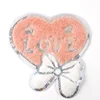 Fashion Design Heart With Love Words and Butterfly Bow Flip Sequins with Pink Wool Applique for clothing