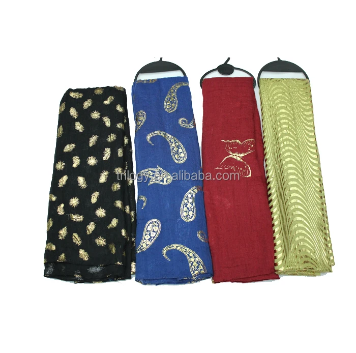 shiny design foil printed women paisley scarves