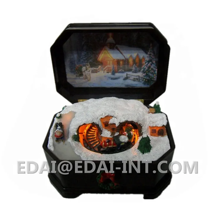 navidad gift snowman and christmas village scene music box with