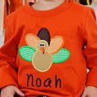 Lovely children 100% cotton thanksgiving turkey applique shirt toddler boys boutique clothes
