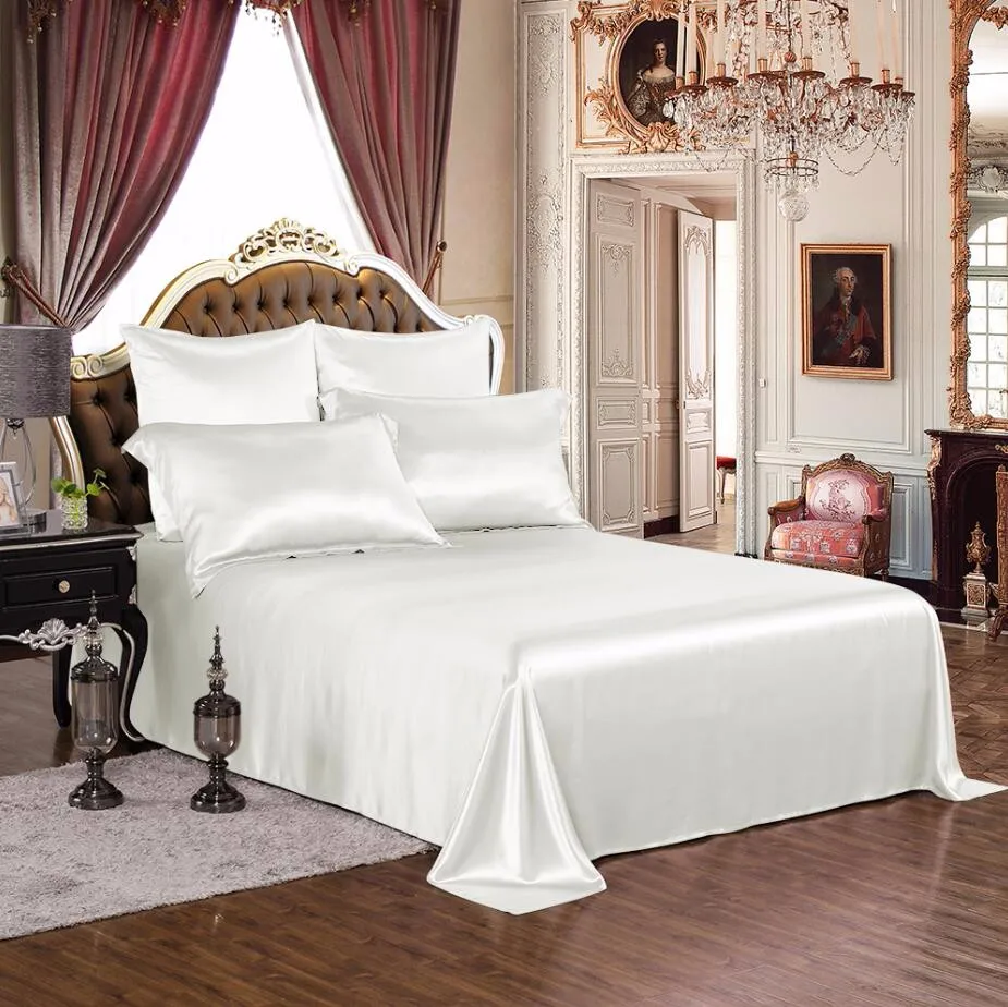 Ivory white Quality Oeko tex-100 Elegance Seamless Silk Linen Luxury Silk Sheet Set