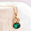 European Fashion Simple Green Sea Exquisite Jewelry Cute Rabbit Pendant Crystal Necklace Female Jewelry Choker Necklace