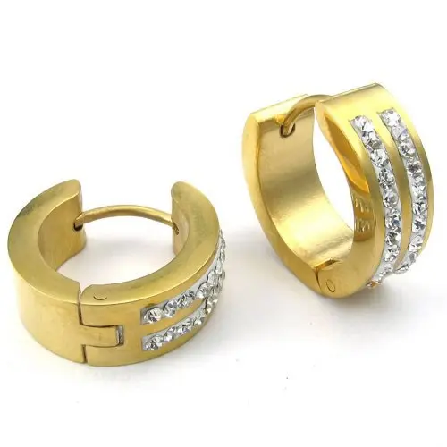 Women's Hot Sale Popular Jewelry Stainless Steel Golden Delicate Charm Gems Decorated Luxury Stu Earrings Size: 8-12