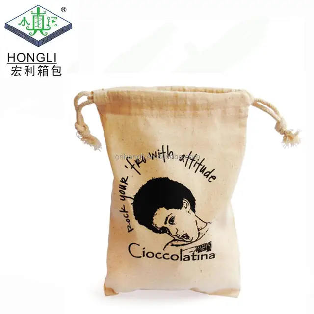 custom design cotton pouch bag drawstring gift bag