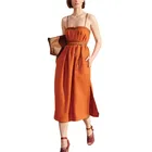 High quality vintage ladies custom fashion sexy pleated cotton lolita midi slip party dress with split side