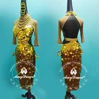 High neck sequins tassel cha cha latin dance dress costume competition