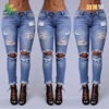 2019 Custom women Super Stretch Skinny Distressed Jeans with Heavy Knee Rips