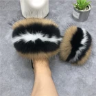New Arrival Fox Fur Flat Slippers Mixed Color Real Fur Slides