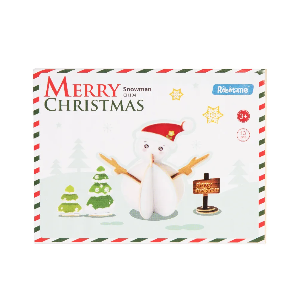 robotime 2018 christmas gift for promotion wooden puzzle snowman