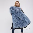EACHOO wholesale custom real blue fox fur lined women winter coat parka jacket winter warm coat