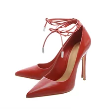 Wholesale red 12cm thin high heel point toe sexy 2018 bow strap ladies dressy party shoes