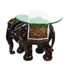 Resin animal elephant glass top round tea table G067M