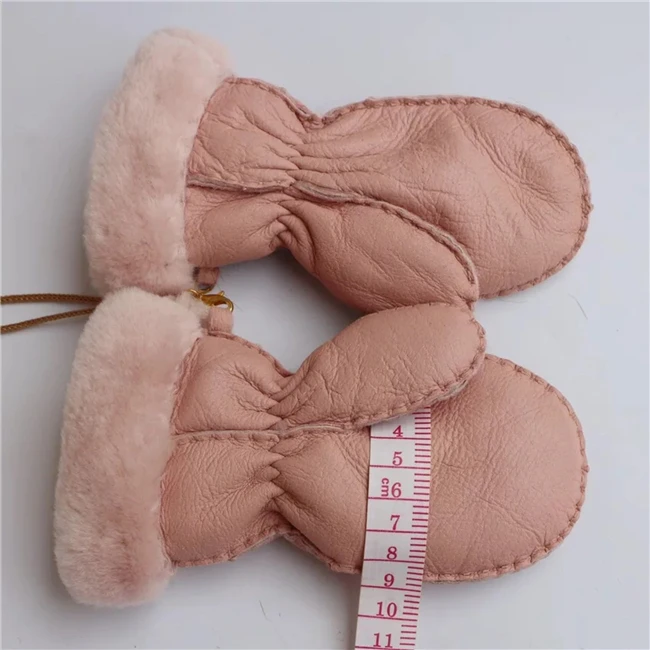 Warm Baby Real Lamb Fur Mitten Kids Fingerless Leather Gloves