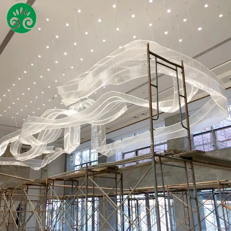 Large personalized creative ribbon special-shaped glass project chandelier