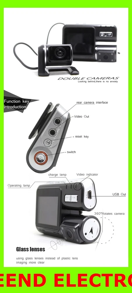 Dual Lens Car Camera i1000 Car DVR Dual Camera HD 1080P Dash Cam Black Box With Rear 2 Cam Vehicle View Car Recorder