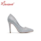 Sexy glitter girls silver dress shoes party wear female high heel shoes for woman