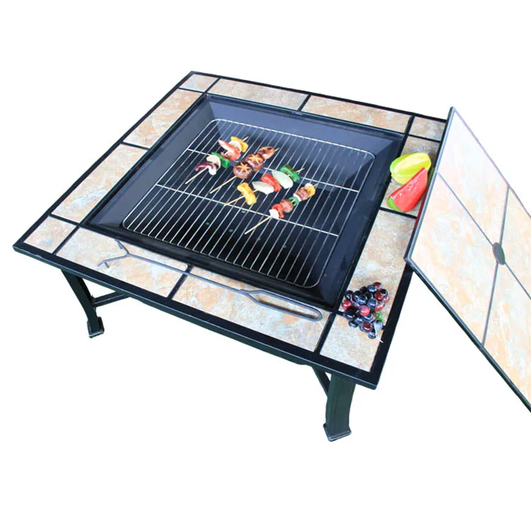 34 Inch Square Bbq Grill Stand Outdoor Ceramic Tile Top Fire Pit