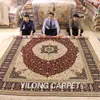 YILONG 9'x12' Red medallion blue border handmade silk rugs persian carpet rug 100% silk