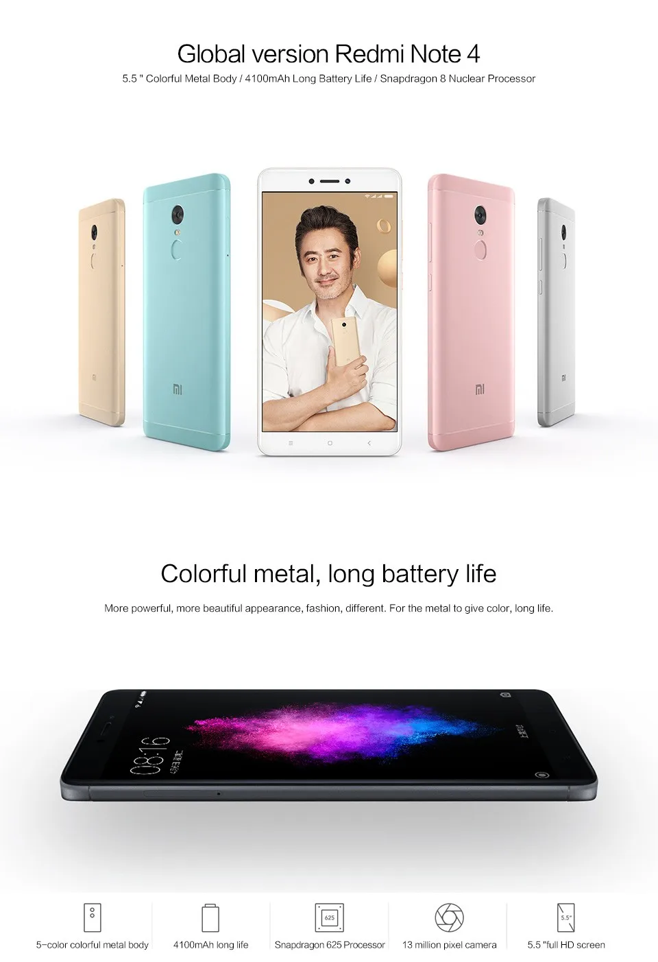 5.5inch Mi Redmi Note 4 Smartphone Snapdragon1080P smart cellphone 3G/32G 13MP Fingerprint Mi phone