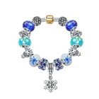 Original Silver Color Crystal Snowflake Bracelet with Clear Murano Glass Beads Custom Charm Bead Hand Bracelets