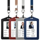 Fashion Leather Name Business Badge Pu Id Card Holder With Lanyard
