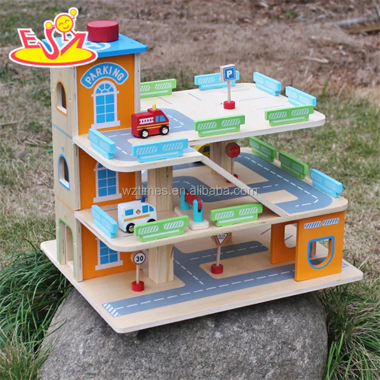 2018 Wholesale Toddlers Wooden Toy Car Parking Garage New Design