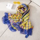 Ladies digital printed silk scarves fashion high quality soft comfortable plaid 100% silk