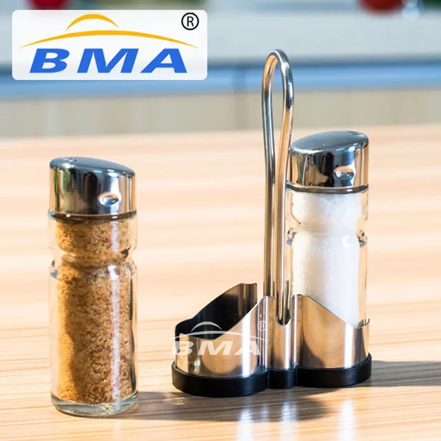 set stainless steel glass spice jar salt sugar pepper shaker
