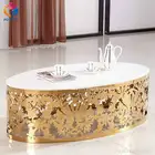 top quality classic brushed stainless steel gold frame with glass top coffee table for sale