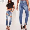Factory wholesale new style high waist ladies blue riot high rise ripped jeans