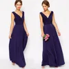 OEM Wholesale V-neck and Back Pleated Ruched Bodice Blue Wedding Long Chiffon Maxi Dresses For Women