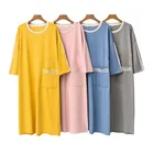 Wholesale Softy Bamboo Cotton Sexy Women Nightgown Sleep Shirt with Pocket