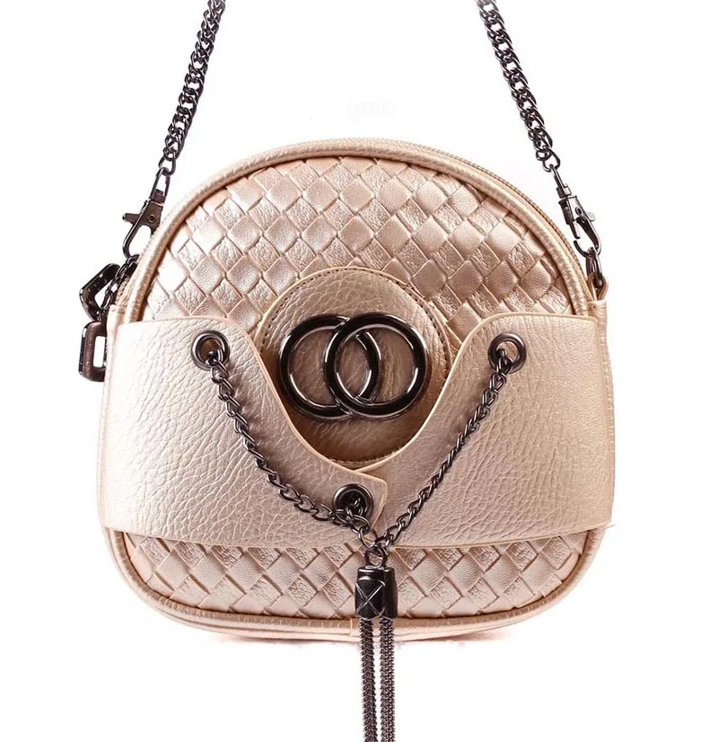 Chain Tassel Knitting Mini Circular Bag High Quality Leather Women Shoulder Bag 2015 New Fashion Shoulder Bag Famous Brand