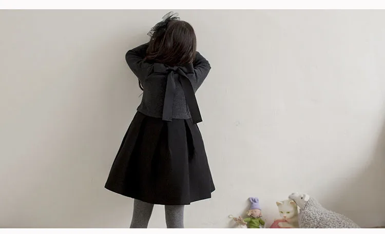 fleece winter dress for girl kids black grey patchwork warm thick children clothes girl teenage dresses winter 2017 ball gown (5)