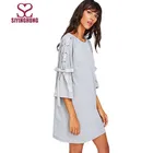 Fashion women clothing casual middle sleeve grey bandage bowknot women dress