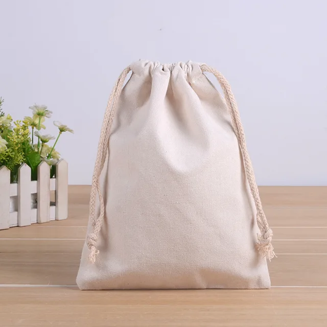 ramie cotton fabric drawstring gift bag 17*22cm
