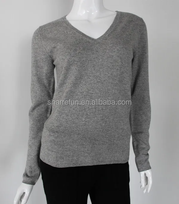 sharrefun classical style v neck 12gg cashmere silk sweater