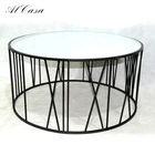 Modern design living room loft style metal steel corner round glass side coffee table