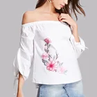 New design embroidered floral off shoulder a smock neckline top embroidered clothing