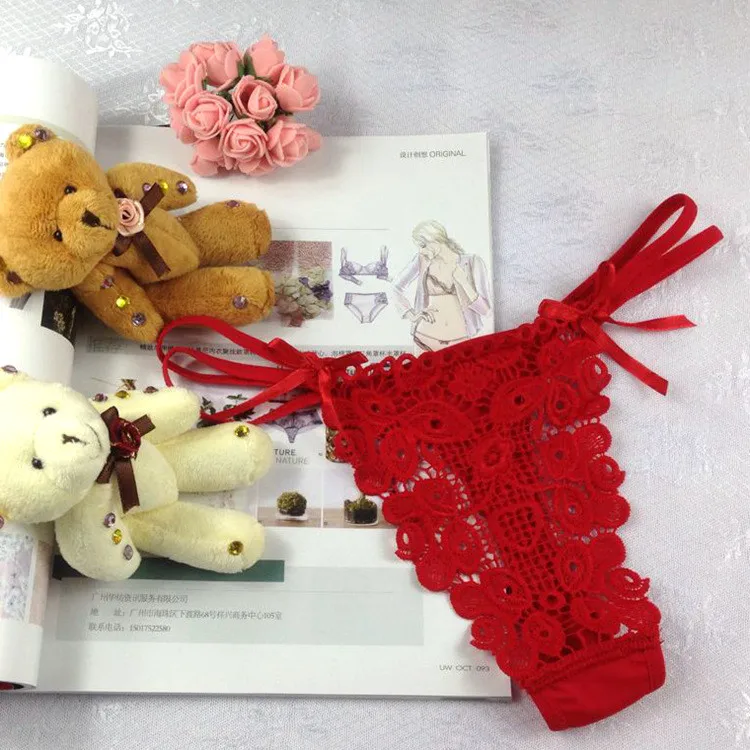 Stock Valentine's Day roses Embroidery transparent sey bandage g strings thongs women panties underwear lace briefs erotic g-str