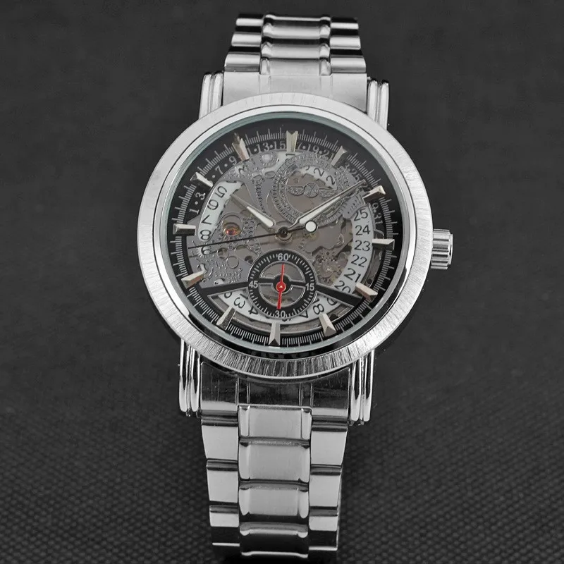 New Silver Watches Luury Brand Men's Fashion Automatic Embossed Skeleton Man Mechanical Watches relogio masculino Relojes