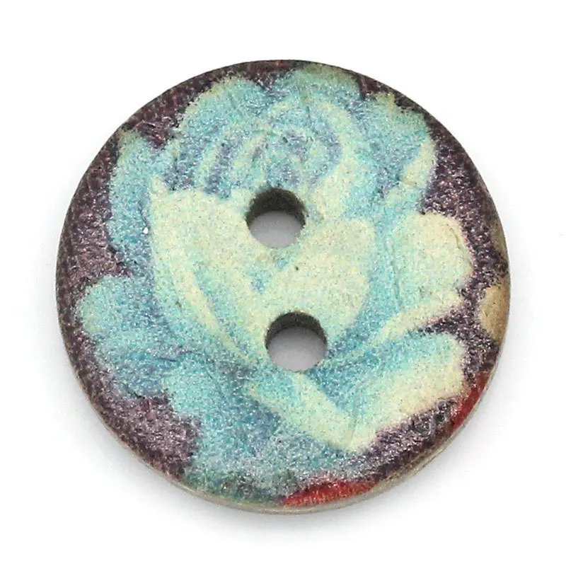 Wholesale 40PCs Coconut Shell Buttons Sewing Scrapbooking Blue Flower Print Natural Free Shipping