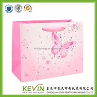 pink butterfly pattern printing gift bag with ribbon handle